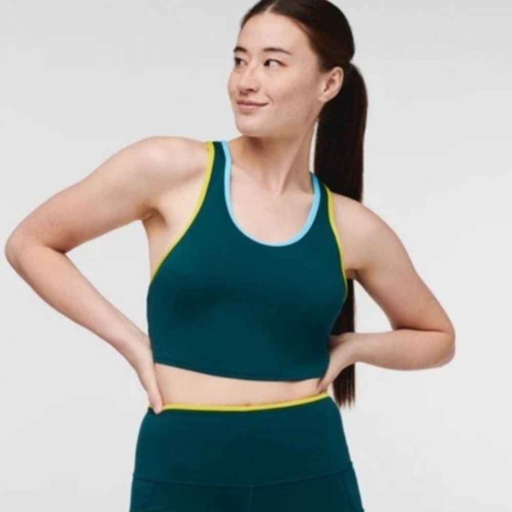 Cotopaxi Mari Emerald Green Sports Bra with Lime Trim